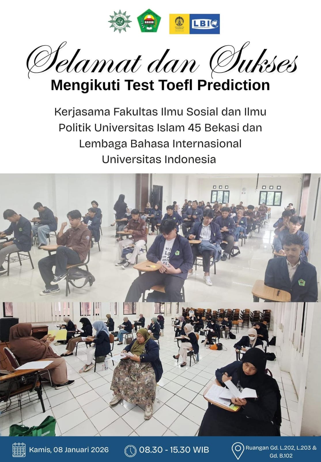 Mahasiswa Ilmu Administrasi Negara, Psikologi, dan Ilmu Pemerintahan UNISMA Bekasi Ikuti TOEFL Prediction